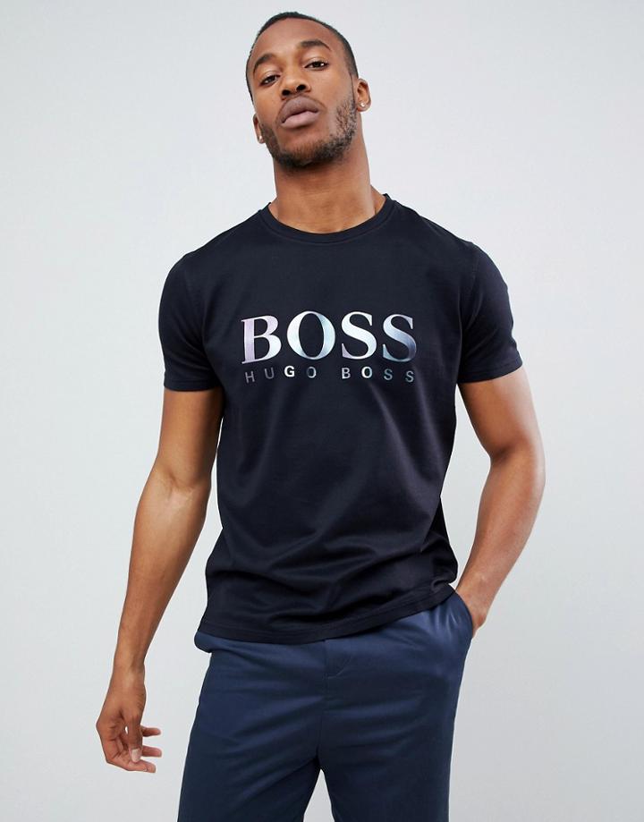 Boss Tyger Large Reflective Logo T-shirt In Black - Black