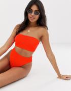 Asos Design Mix And Match Crinkle High Leg High Waist Bikini Bottom In Neon Orange - Orange