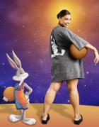Asos Design Curve Space Jam: A New Legacy Oversized T-shirt Dress With Bugs Print In Washed Charcoal-grey