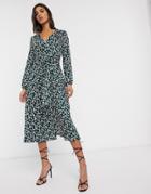 Asos Design Wrap Front Midi Dress In Ditsy Floral Print-multi