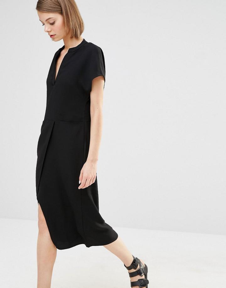 Selected Cira Wrap Front Pencil Dress - Black