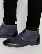Asos Lace Up Chukka Boots In Navy Leather - Navy