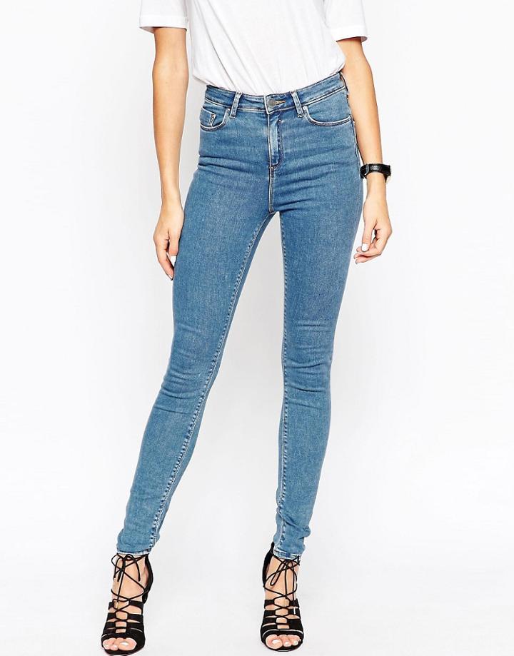 Asos Ridley Skinny Jeans In Birch Mid Wash - Blue