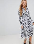Liquorish Bug Print Midi Shirt Dress With Belt - White