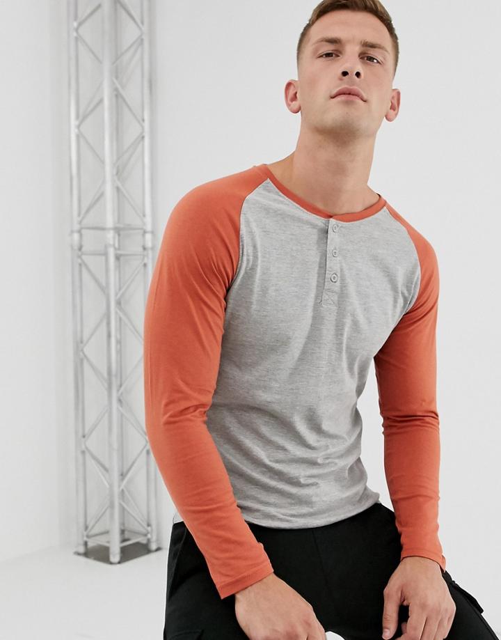 Soul Star Long Sleeve Raglan In Burnt Orange - Orange