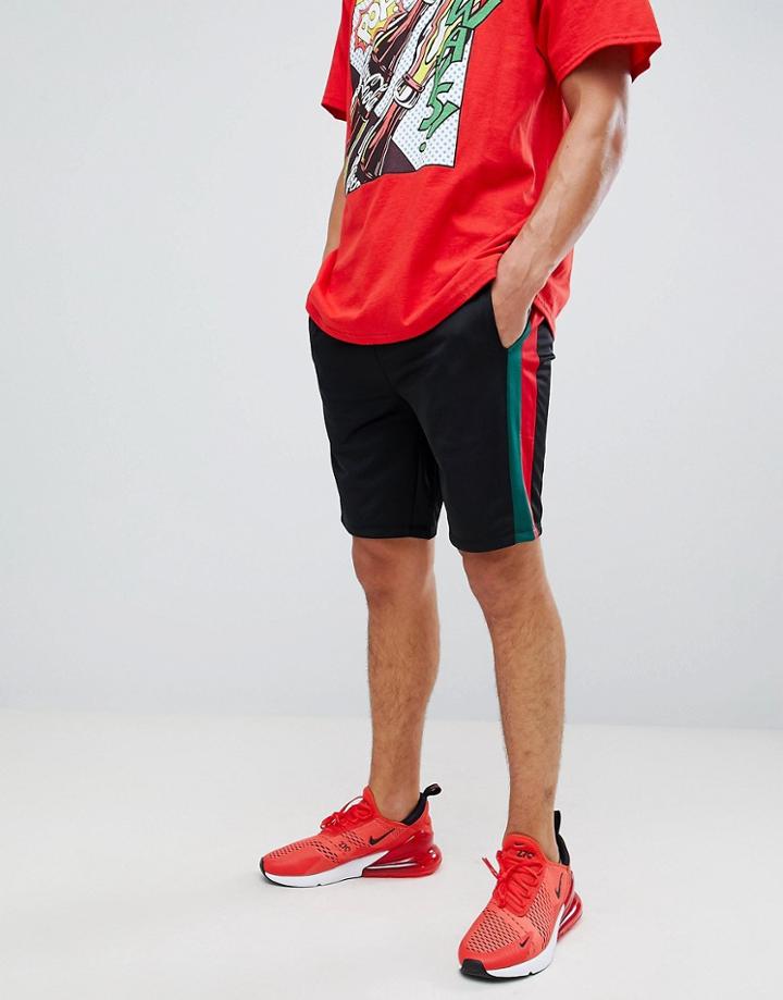 Criminal Damage Shorts In Black With Side Stripe - Black