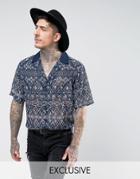 Reclaimed Vintage Inspired Revere Shirt With Geo Print Reg Fit - Navy