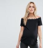 Asos Maternity Off Shoulder Ponte Top With Lace Detail - Black