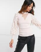 River Island Feather Sleeve Knit Sweater In Light Pink
