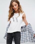 Rvca Cut Off Tank Top With Vintage Print - White