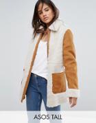 Asos Tall Faux Shearling Coat - Tan