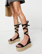 Truffle Collection Tie Leg Flatform Sandals In Black