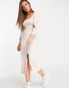 Miss Selfridge Textured Square Neck Midi Dress In Pink