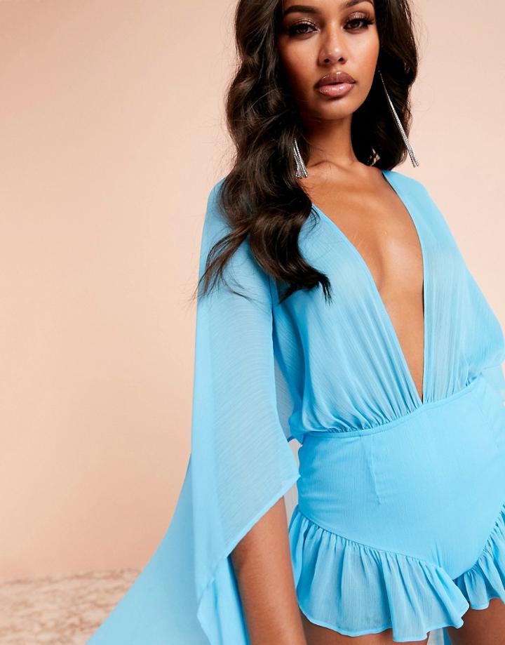 Asos Design Luxe Cape Back Romper In Aqua - Blue