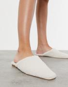 Asos Design Lulu Square Toe Mules In Shearling-white