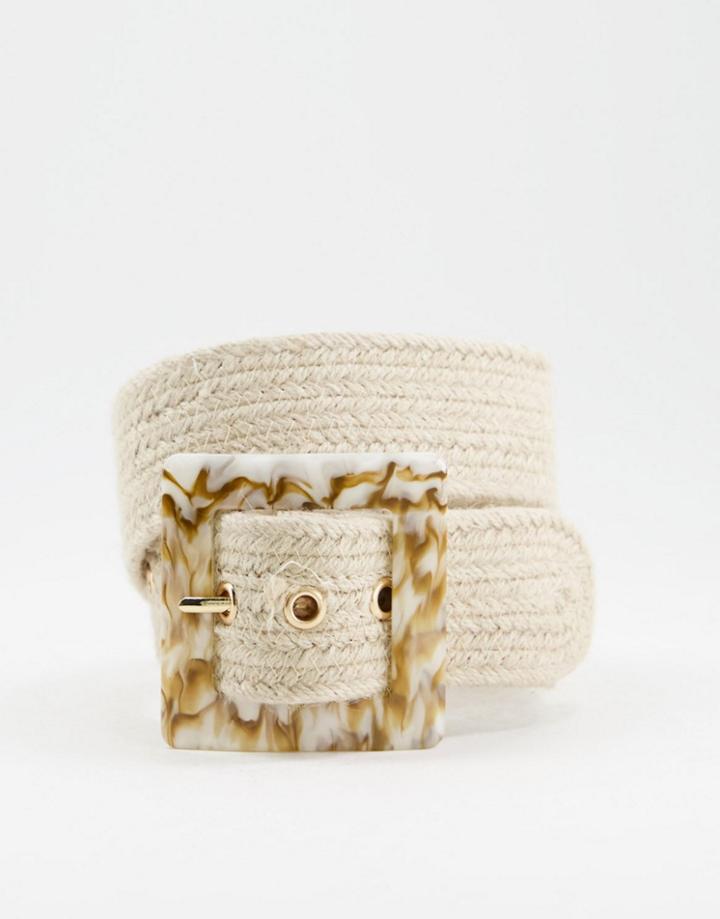 Asos Design Waist Belt In Natural Fabrication With Tort Buckle-neutral