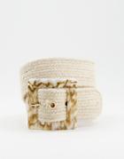 Asos Design Waist Belt In Natural Fabrication With Tort Buckle-neutral