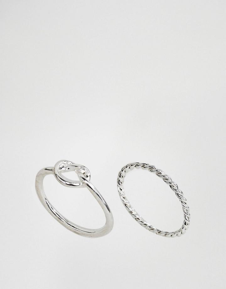 Asos Pack Of 2 Knot And Twist Pinky Rings - Silver
