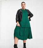 Simply Be Midi Smock Dress With Tiered Hem In Green Polka Dot