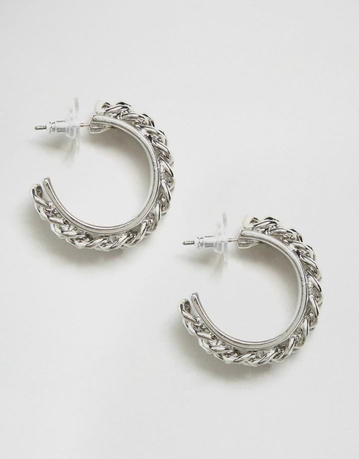 Asos Chunky Curb Chain Hoop Earrings - Silver