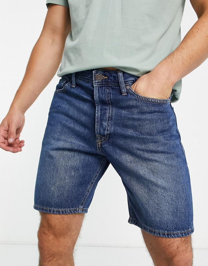 Jack & Jones Intelligence Loose Fit Denim Shorts In Mid Blue