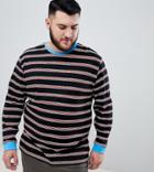 Asos Design Plus Relaxed Long Sleeve T-shirt With Tonal Retro Stripe - Black