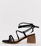 Asos Design Wide Fit Topaz Strappy Tie Leg Sandals In Black - Black