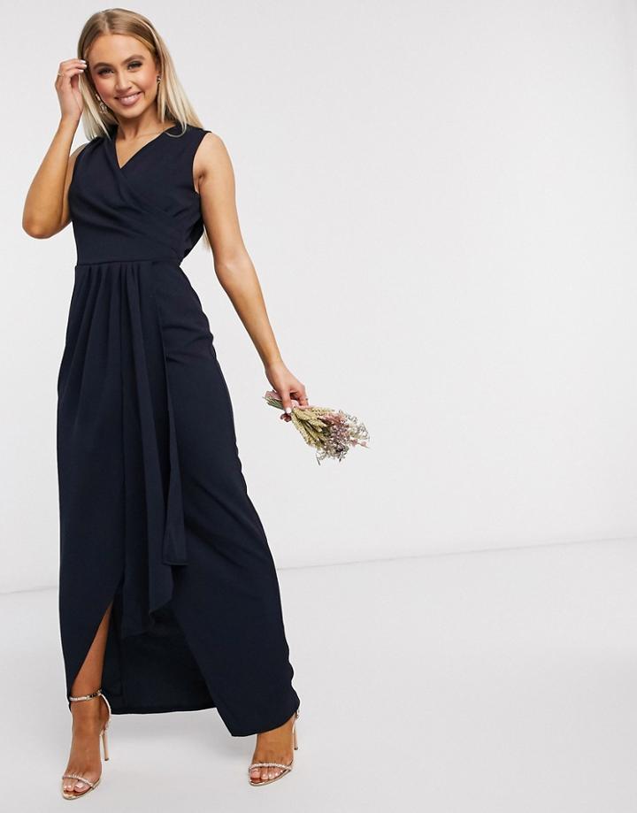 Tfnc Bridesmaid Pleated Wrap Front Maxi-navy
