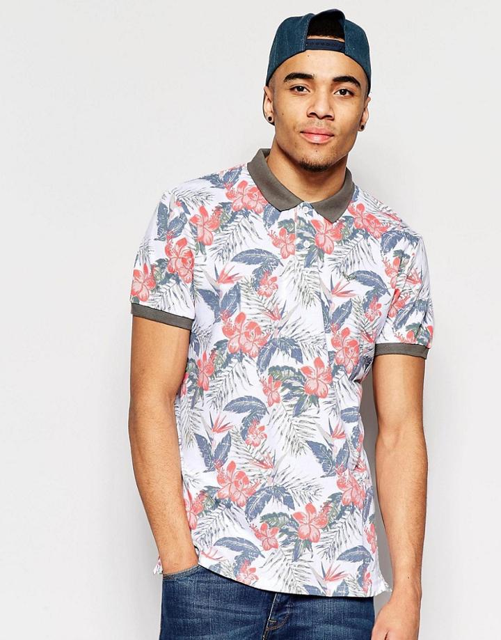 Threadbare Bright Floral Polo Shirt - White