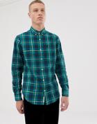Original Penguin Large Check Poplin Shirt With Button Down Collar In Navy/green - Navy