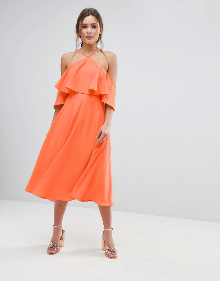Asos Ruffle Top Midi Dress - Red