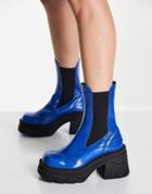 Topshop Haiti Leather Chunky Heeled Chelsea Boots In Blue