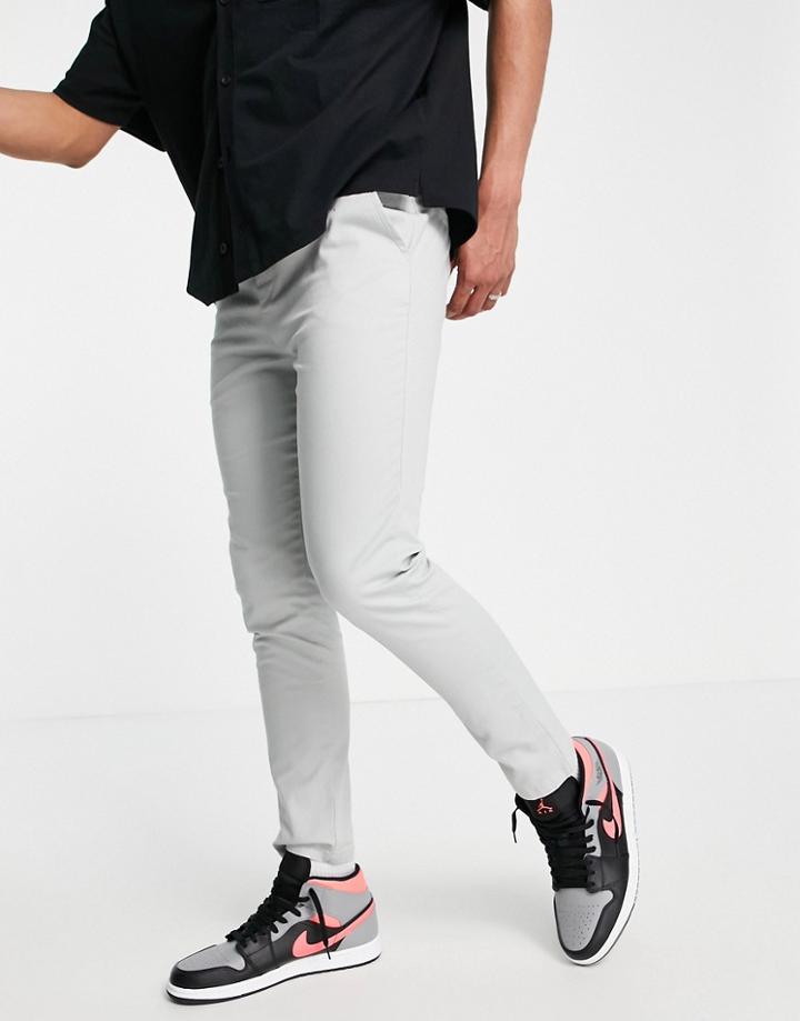 Asos Design Skinny Chinos With Elasticized Waist In Light Gray-grey