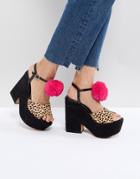 Asos Trixie Leather Mix High Pom Wedges - Multi