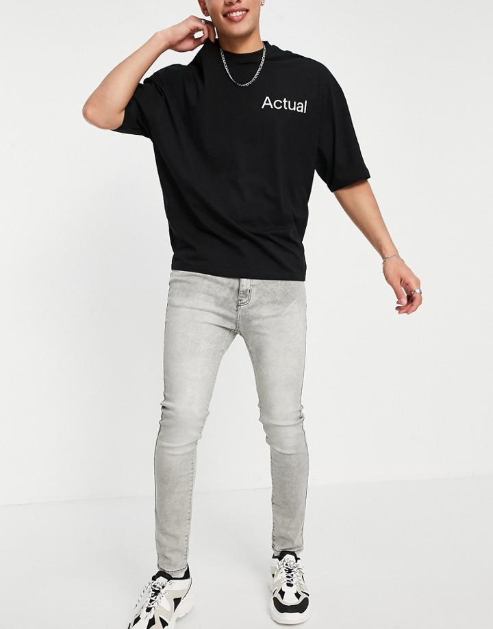 New Look Super Skinny Jeans In Gray Acid Wash-grey