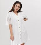 Asos Design Curve Button Through Broderie Mini Shirt Dress - White