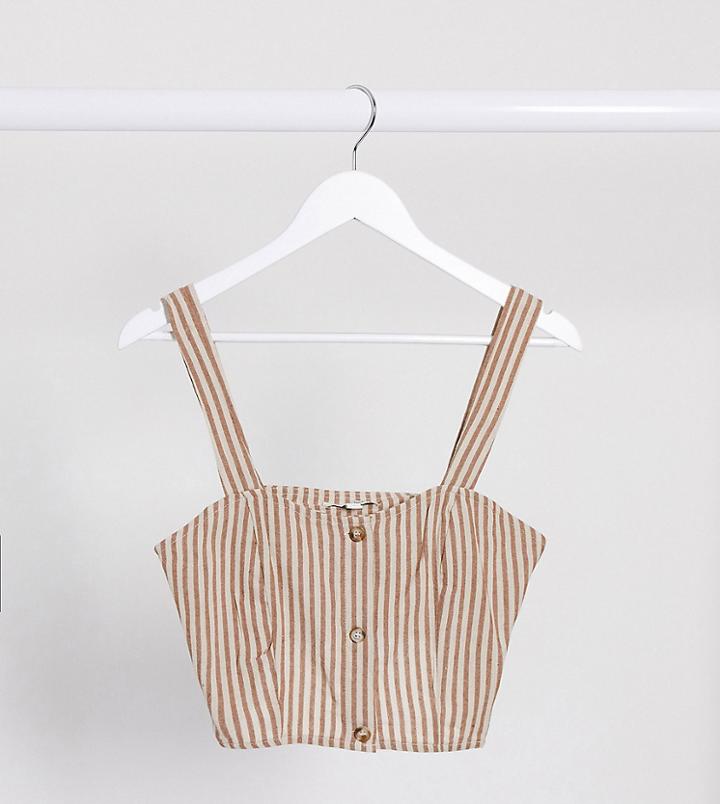 Brave Soul Tall Carrie Striped Button Through Crop Top-brown
