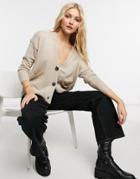 Qed London Boxy Cardigan In Stone Heather-neutral