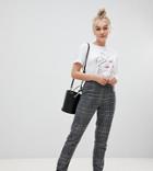 Parisian Petite Slim Leg Check Pants - Gray