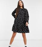 New Look Tall Poplin Ruffle Collar Mini Dress In Black Dot