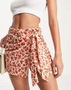 Asos Design Skort In Cheesecloth In Floral Print-multi
