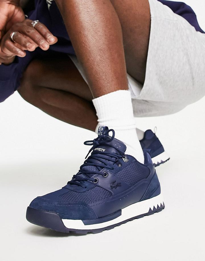 Lacoste Urban Breaker Leather Sneakers In Navy/off White