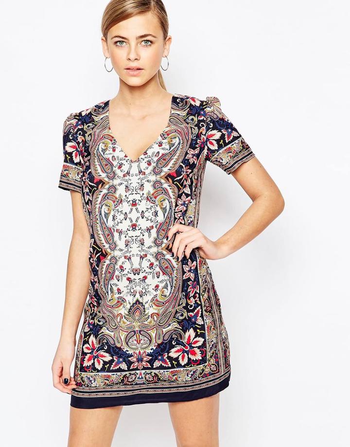 Oasis V-neck Paisley Print Shift Dress - Multi