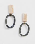 Asos Design Earrings In Marble Resin Rectangle And Open Circle Design - Multi