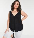 Asos Design Curve V Neck Button Front Crinkle Cami In Black-no Color