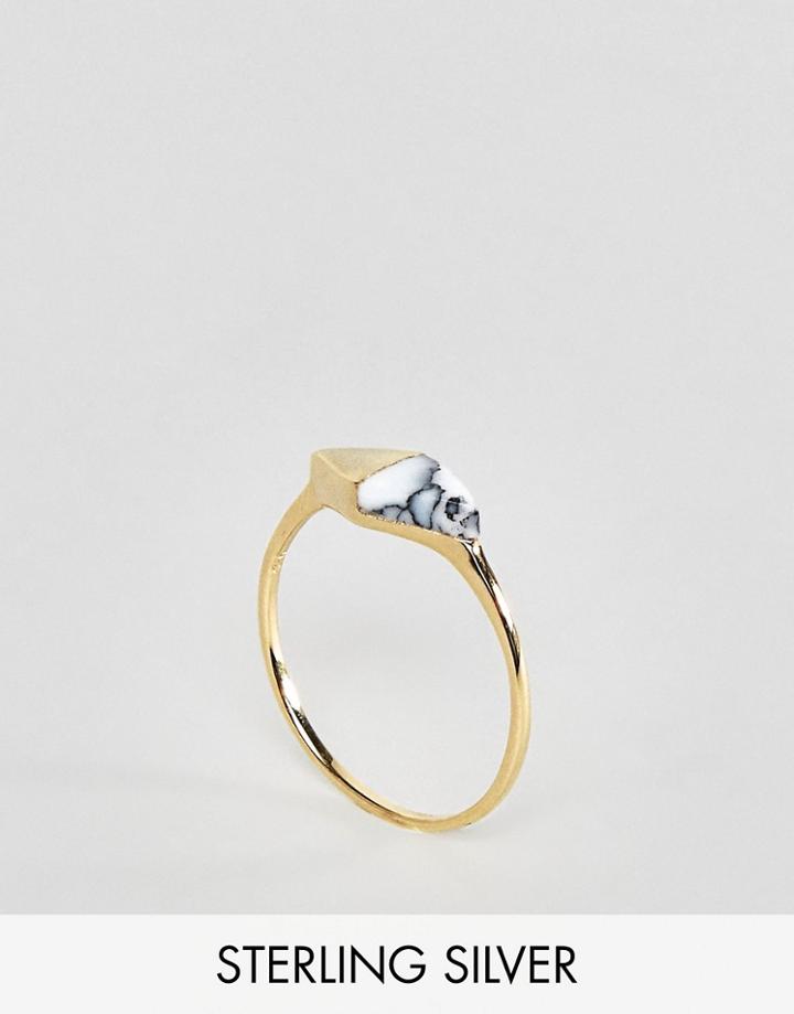 Asos Gold Plated Sterling Silver Triangle Semi Precious Ring - Gold