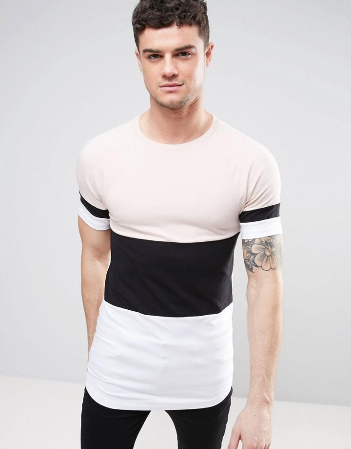 Asos Longline Muscle T-shirt With Color Block Panelling And Raglan Sleeves - Pink