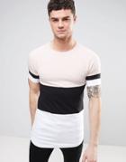 Asos Longline Muscle T-shirt With Color Block Panelling And Raglan Sleeves - Pink