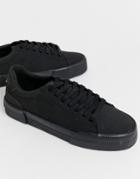 Bershka Chunk Sole Sneaker In Black Faux Suede - Black