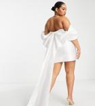 Asos Luxe Curve Wedding Satin Oversized Bow Back Mini Dress In White